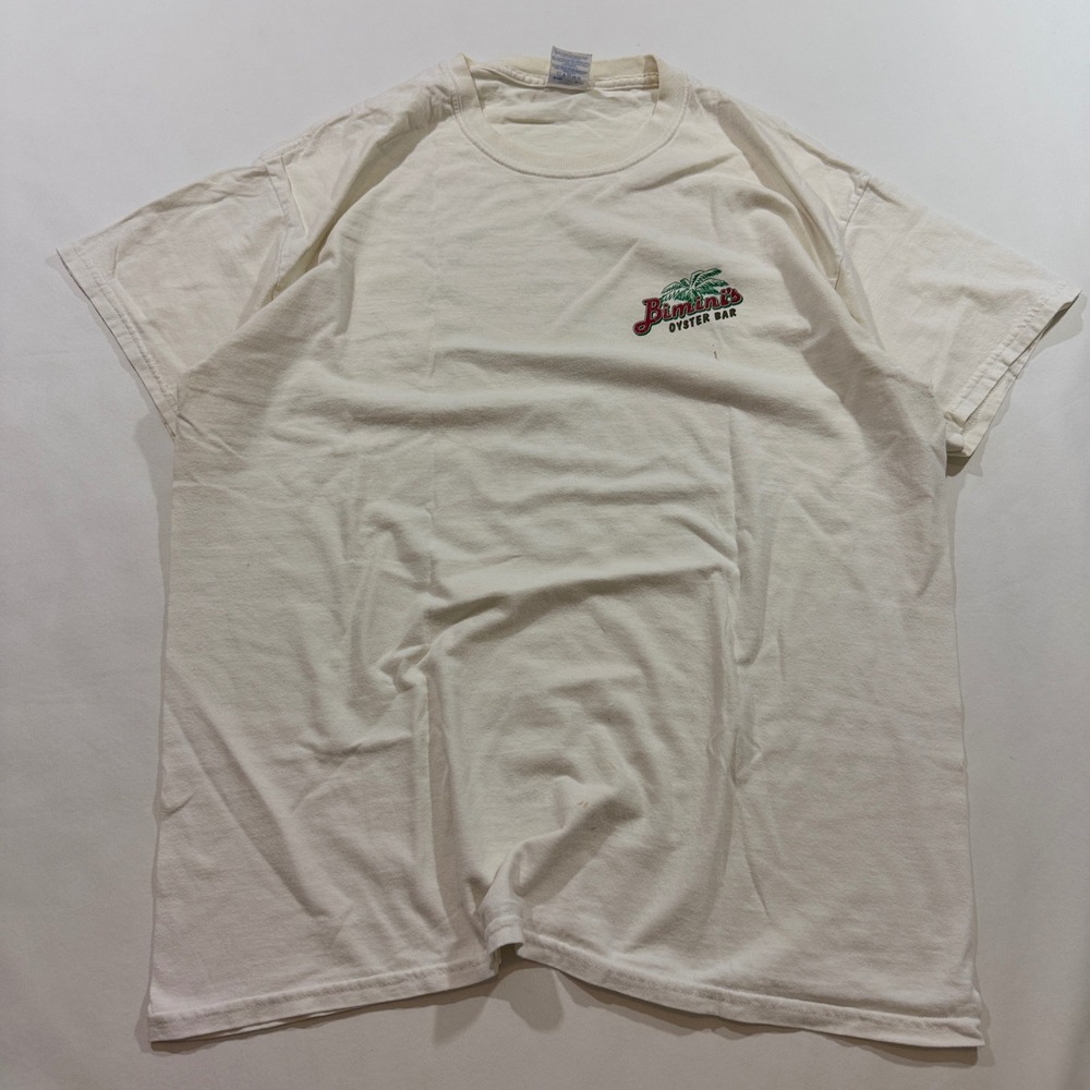 Gildan T-Shirt Men Large White Bimini's Oyster Bar Myrtle Beach Parrot Graphic